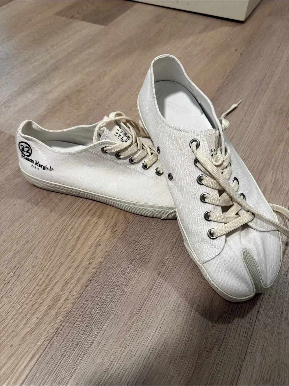 Maison Martin Margiela Men’s Off-White Tabi Canvas Sneakers